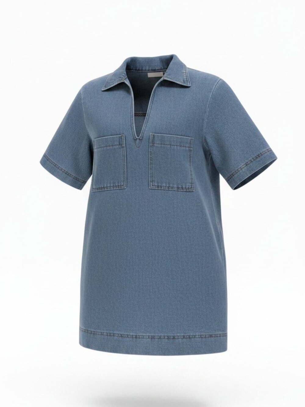 Denim Mini Dress Size M Light Wash Boxy Fit V-Neck — NWT